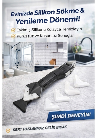 Profesyonel Silikon Temizleme & Derz Kazıma Aparatı Çok Fonksiyonlu Temizlik Seti Siyah