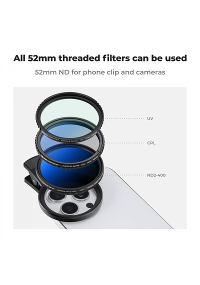 K&f Concept Klipsli 52mm Nd2-400 Filtre Seti - iPhone Uyumlu 15 / 14 / 13 / 12 / 11 Serisi
