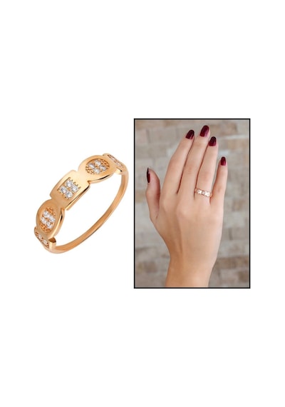Zirkon Taşlı Geometrik Tasarım Rose Renk 925 Ayar Gümüş Bayan Yüz (531208790)