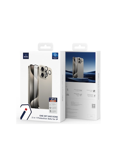 Apple iPhone 15 Pro Max Uyumlu Wiwu Wi-ıp002 Ahize Toz Önleyici Ekran Koruyucu Ve Kamera Lens Koruyucu Set