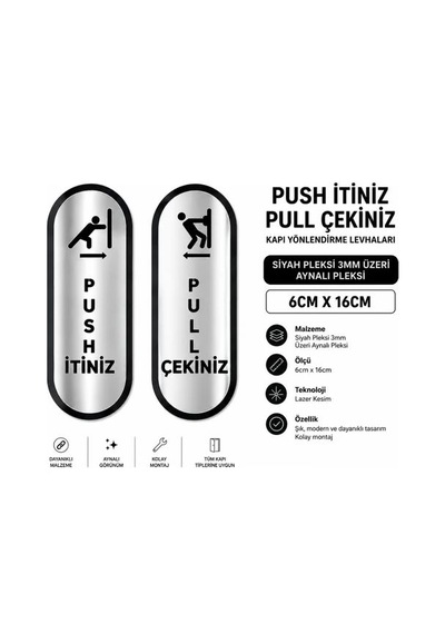 Akrilik Kapı Yönlendirmesi Çekiniz İtiniz Seti