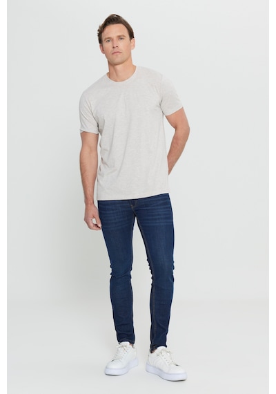 Ac&Co / Altınyıldız Classics Slim Fit Bisiklet Yaka Kısa Kol Pamuklu Erkek Tişört Bej Melanj Bej