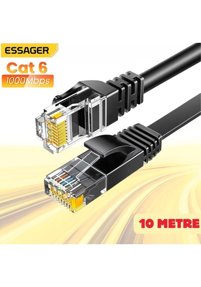 Essager 10 Metre 1000mbps Cat6 Ethernet Kablosu Premium Rj45 Konnektör Altın Kaplama Uçlu İnternet Kablosu