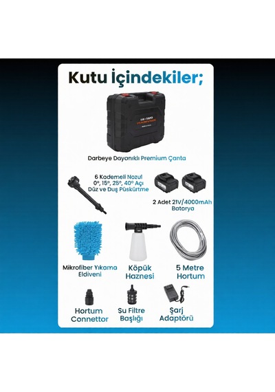 Hx-3000 Yüksek Basınçlı Araç Yıkama Makinesi 260psı 18.500rpm 4000mah Çift Batarya Yıkama Tabancası