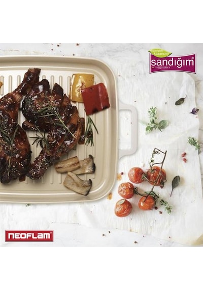 Neoflam Fika Alüminyum Döküm Dikdörtgen Izgara Grill Tava 28 CM M