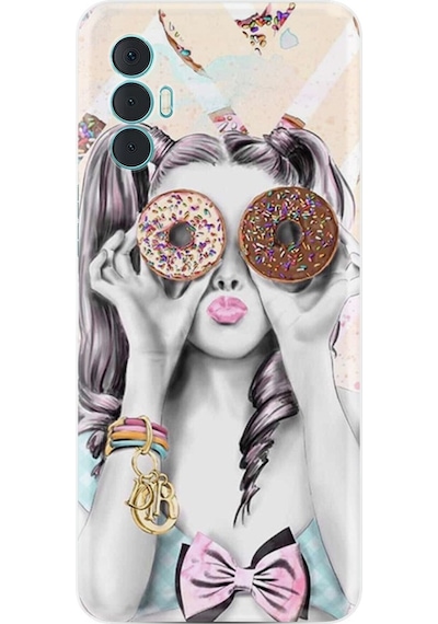 Tecno Spark 8 Pro Kılıf Resimli Silikon Donut Girl 1408