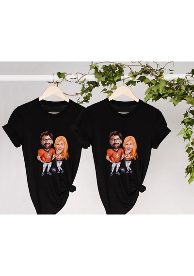 Bk Gift Kişiye Özel Sevgililer Karikatürlü İkili Siyah T-shirt Seti, Sevgililer Hediye, Çift Hediyesi, Yıl Dönümü Hediyesi, Kişiye Özel Tişört-1