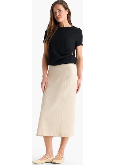 DeFacto Regular Fit Basic Düz Midi Etek F0993AX25SMBG287 Bej