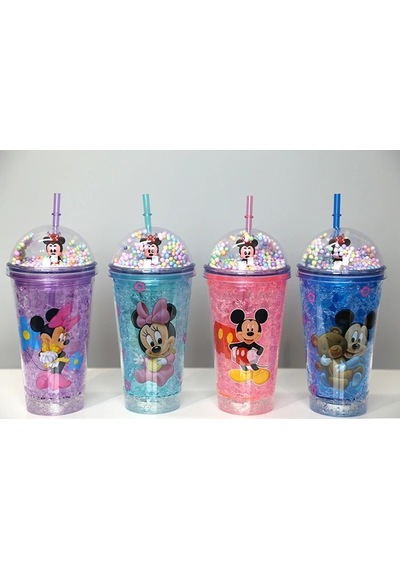 Sevimli Mickey Mouse Işıklı Pipetli Boncuklu Suluk & Bardak 400 Ml Alk3147 0