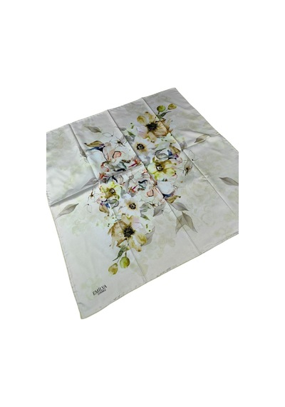 Mim Eşarp Emilya Rayon Çiçek Desenli Eşarp 90x90 Cm Açık Krem - Somon