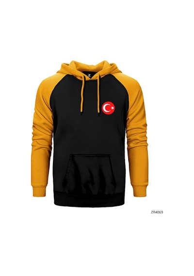 Ay Yıldız Gri Renk Reglan Kol Sweatshirt / Hoodie