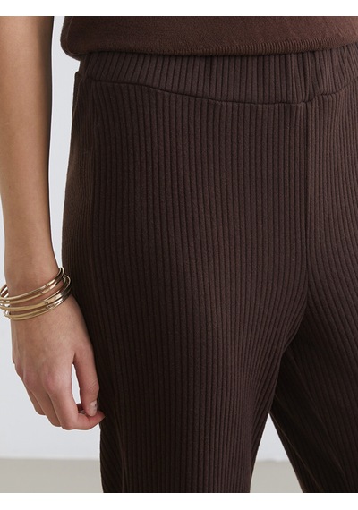 Lcw Comfort Kahverengi Beli Lastikli İspanyol Paça Kadın Pantolon
