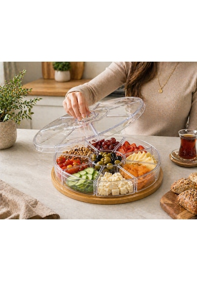 %100 Bambu Tabanlı 9 Bölmeli Kahvaltılık Sunum Tabağı-kapaklı Şeffaf Plastik Organizer,servis Tepsisi, Çerezlik&kuruyemişlik Açık Kahverengi %100 Bambu Tabanlı 9 Bölmeli Kahvaltılık Sunum Tabağı-kapaklı Şeffaf Plastik Organizer,servis Tepsisi, Çerezlik&kuruyemişlik Açık Kahverengi