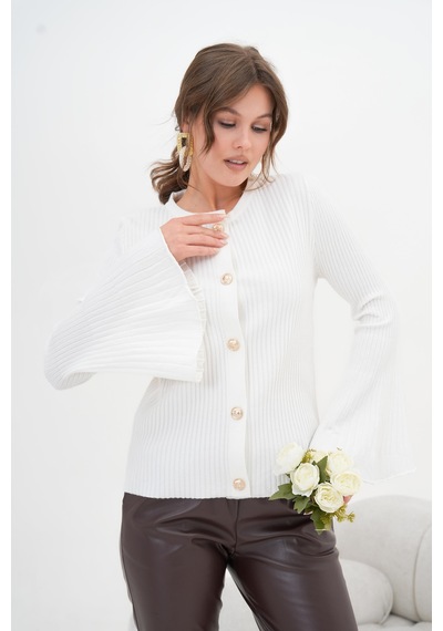 Ftz Women Kadın Volan Kol Detaylı Hırka Ekru 20898 Ekru
