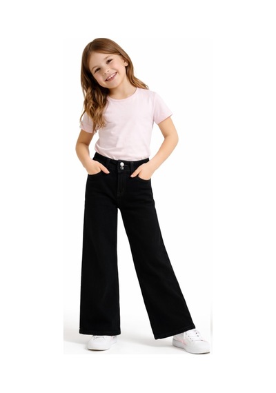 İrem Çocuk Giyim Kız Çocuk Geniş Paça Model Çift Düğme Detaylı Fermuar Kapamalı Eskitme Desenli Siyah Renk Kot Pantolon Siyah İrem Çocuk Giyim Kız Çocuk Geniş Paça Model Çift Düğme Detaylı Fermuar Kapamalı Eskitme Desenli Siyah Renk Kot Pantolon Siyah