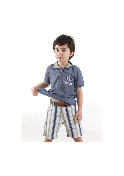 Midimod Erkek Çocuk 3'lü Takım Polo Yaka T-shirt Şort Kemer Takım Renkli Çok Renkli