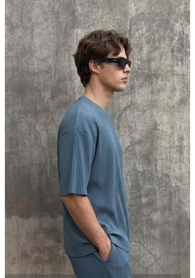 Fitilli Oversize Tişört İndigo