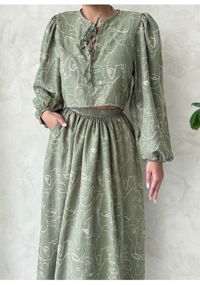 Verymoda Nakışlı Önden Bağlamalı Bluz F1902 Açık Haki