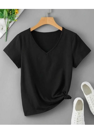 Kozia Outdoors Malkoçbey Baskisiz V Yaka Oversize Unisex Basic T-shirt SIYAH