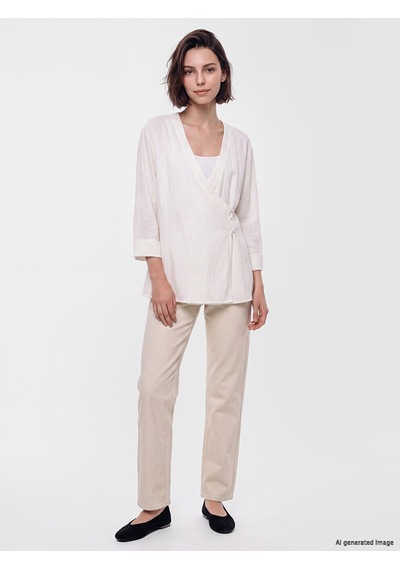 Lcw Modest Ekru Kruvaze Yaka Kadın Kimono