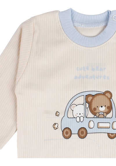 By Bebekodam Erkek Bebek Mavi Yeşil Ayıcık Baskılı Pijama Takımı