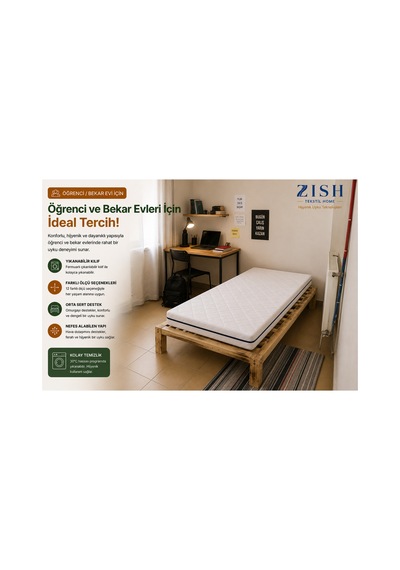 Zishtekstil Tek Kişilik Ecosmart Yıkanabilir Kılıflı Sünger Yatak & Yer Yatağı