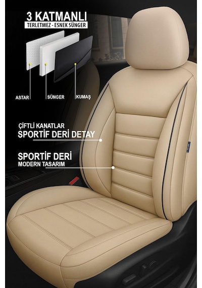 Jet Bej Deri Oto Koltuk Kılıfı- Toyota Corolla-auris-yaris İle Uyumlu Bej