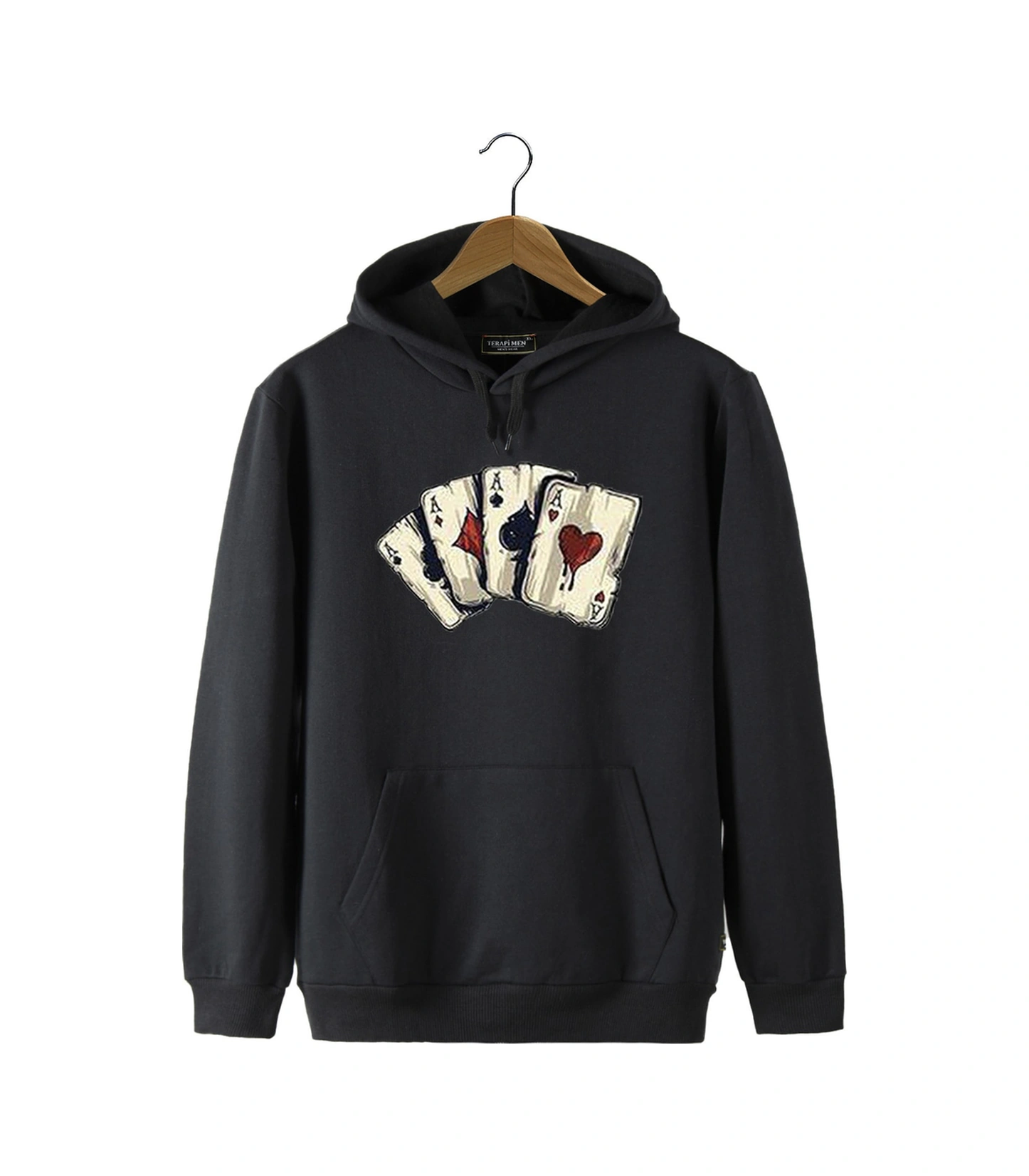 Veaven Unisex Siyah Kapüşonlu Önü Iskambil Kağıdı Baskılı Slim Fit Kanguru Cepli Sweatshirt Siyah Veaven Unisex Siyah Kapüşonlu Önü Iskambil Kağıdı Baskılı Slim Fit Kanguru Cepli Sweatshirt Siyah
