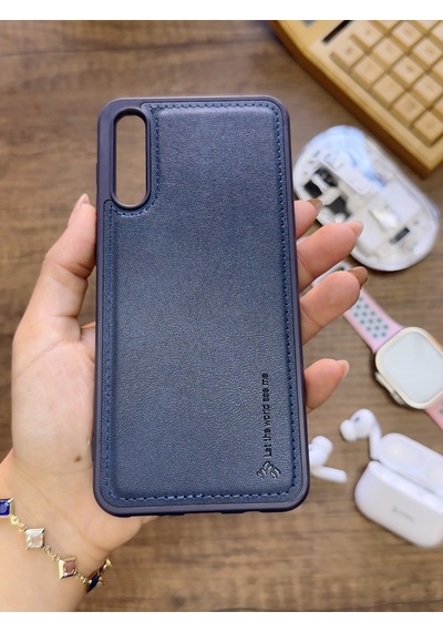 Samsung Galaxy A70 Uyumlu Premium Deri Dokulu Darbelere Karşı Dayanıklı Nazal Silikon Kılıf Lacivert