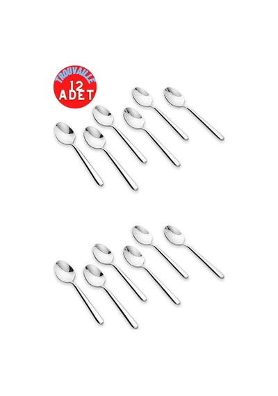 12 Adet Paslanmaz Çelik Lüx Çay Kaşığı Çubuk Çay Kaşığı Gri