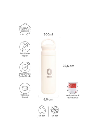 Paslanmaz Çelik Tutacaklı Beyaz Termos 500 ML No:36