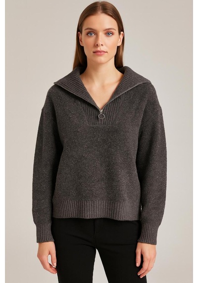Fashion Friends Yakası Fermuarlı Sweat Antrasit