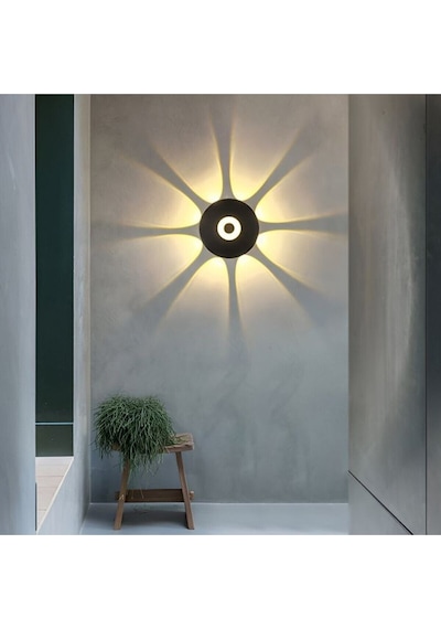 7 Watt Gün Işığı Ledli Yaprak Işık Desenli Dekoratif İç Ve Dış Mekan Aplik, Modern Tasarım Armatür Beyaz - Siyah