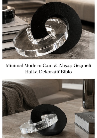 Minimal Modern Cam & Ahşap Geçmeli Halka Dekoratif Biblo