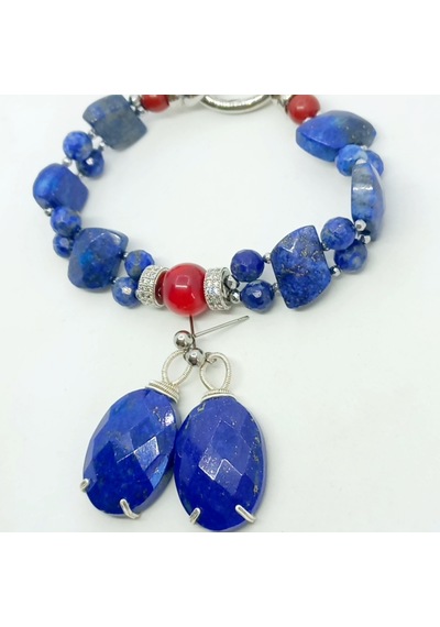 2742 Lapislazuli El Yapımı Çelik Aparatlı Küpe Lacivert