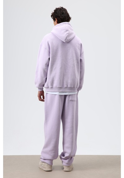 Vamos Basic Oversize Yıkamalı Hoodie Lila