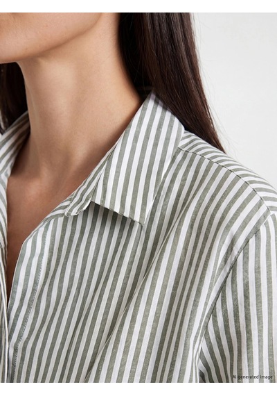 LC Waikiki Lc Waıkıkı Haki Çizgili Poplin Kadın Gömlek Tunik
