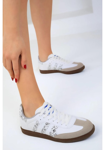 Kadın Siyah / Beyaz Spor Sneaker Bağcıklı Günlük Rahat Taban Ayakkabı 001