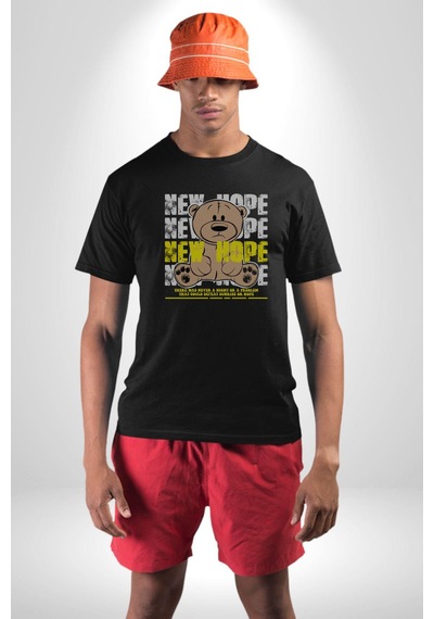 Yeni Umut Unisex Unisex Siyah Organik Baskılı T-shirt Penye Yüksek Kalite Siyah