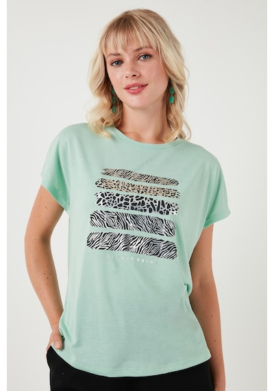 Lela Baskılı Bisiklet Yaka Regular Fit Bayan T Shirt 6671003 Mint