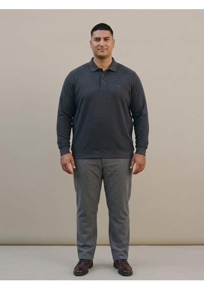 Maccali Erkek Antrasit Büyük Beden Polo Yaka Battal Sweatshirt