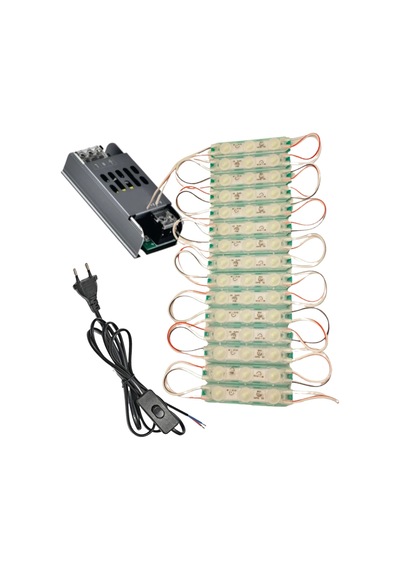 20 Adet 12 Volt 1.5 Watt 3 Lensli Yeşil 2835 Smd Led Modül Ip65 Modül 5a Trafo Ve Arapurlu Güç Kablo Yeşil