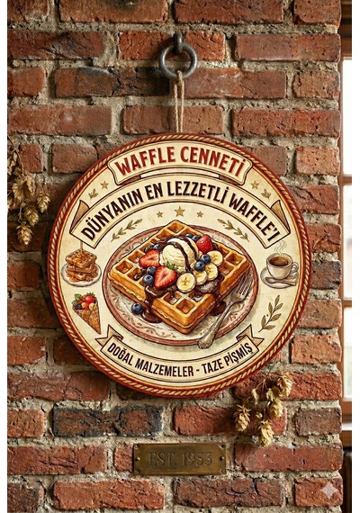 Waffle Temalı Tatlıcılar Wafflecılar Cafeler İçin Ahşap Duvar Kapı Dekoratif Süs Tablo