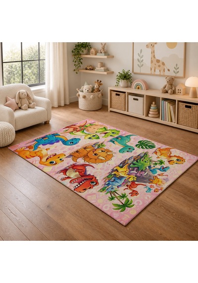 Kartela Halı Dinazor Diyarı Kaymaz Taban Çocuk Oyun Halısı - 120 x 180 CM