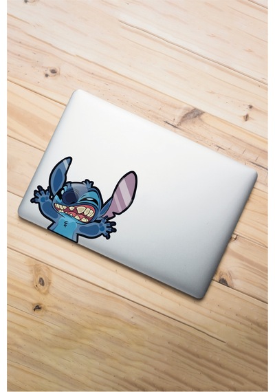 Cama Yapışmış Stitch Sticker 13,5x13 Cm Su Geçirmez Hq Araba Laptop Oto Motor Kask Sticker
