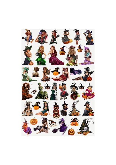 44 Adet Fairygrunge Gotik Witch Cadılar Bayramı Sticker Seti - Etiket Seti Scrapbook Bullet Journal Çok Renkli
