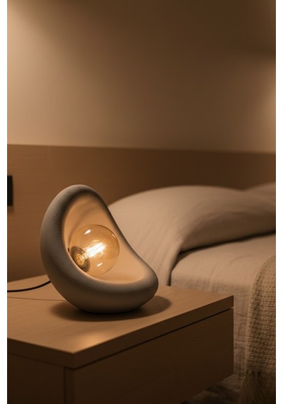 Modern Beton Dokulu Abajur Organik Oval Gece Lambası Masaüstü Komodin Lambası 25 Cm Gri
