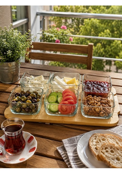 Mien Bambu Kapaklı Cam Kahvaltı Seti Şeffaf
