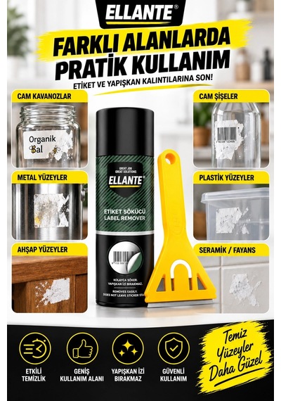 Etiket Sökücü Sprey + Sarı Kazıyıcı Aparat 2 Li Set Yapışkan Ve Etiket Kalıntısı Temizleme Seti