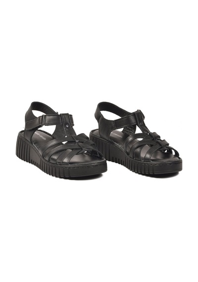 Pierre Cardin Siyah Hakiki Deri Cırtlı Kadın Günlük Topuklu Sandalet Pc-54787 Z Siyah